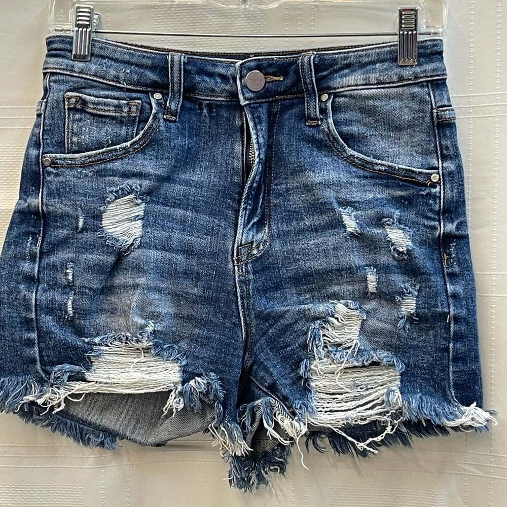 Risen Distressed Denim Shorts Size M Trashed Torn Blue